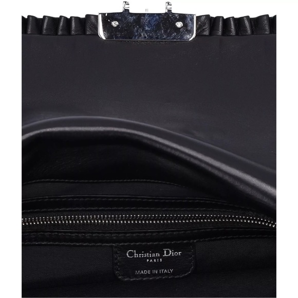 Christian Dior Black Lambskin Leather New Lock Ruffle Flap Shoulder Bag Ruffle - Picture 14 of 15